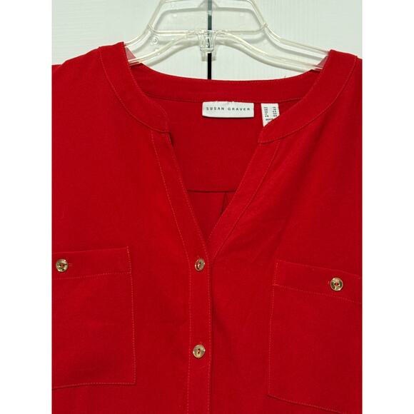 Susan Graver Red Long Sleeve Blouse, Size 14 - Picture 3 of 7